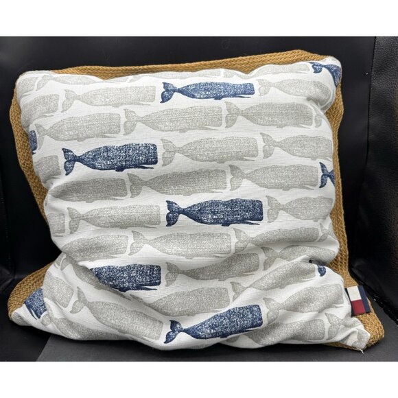 Tommy Hilfiger Blue Whale Throw Pillow Textured Border Nautical Ocean Decor - Picture 3 of 6